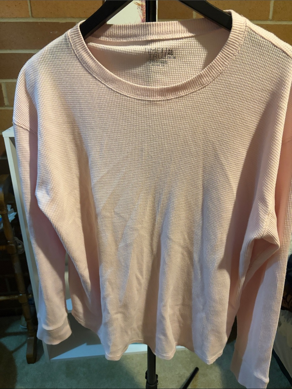 Time and Tru Pale Pink Waffle Knit Long Sleeve Top